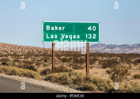 Las Vegas 132 miles highway on I-15 near Barstow in California. Stock Photo