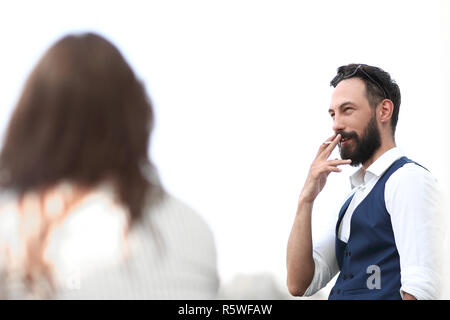 close up.businessman Smoking while standing near an office window Stock Photo
