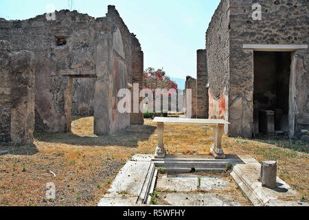 AT POMPEI - ON 06/22/ 2017 - Ruins of  ancient roman town of Pompeii, destroyed by vesuvius eruption in 70 d.c. Stock Photo