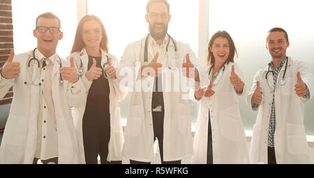 professional young team or group of doctors showing thumbs up Stock Photo