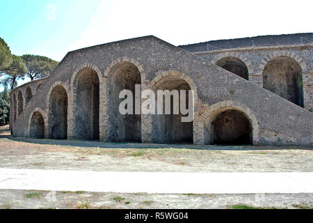 AT POMPEI - ON 06/22/ 2017 - Amphitheatre of  ancient roman town of Pompeii, destroyed by vesuvius eruption in 70 d.c. Stock Photo