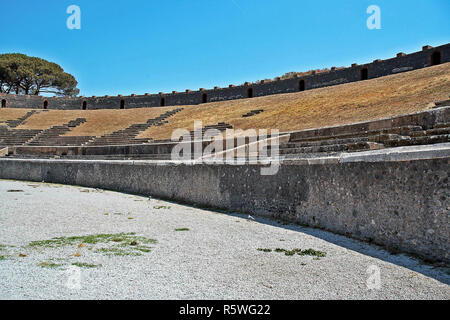 AT POMPEI - ON 06/22/ 2017 - Amphitheatre of  ancient roman town of Pompeii, destroyed by vesuvius eruption in 70 d.c. Stock Photo