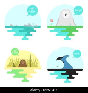 Illustration on the theme of global warming. Illustration on the theme of pollution of the ocean. Vector Stock Vector