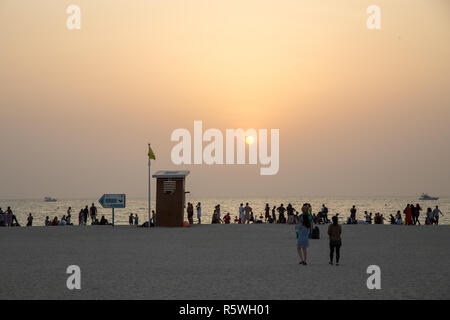 Sunset at Jumeirah Public Beach in Duabi, UAE Stock Photo