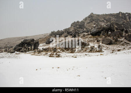 Castle Hill landscape covered in snow, South Island, New Zealand Stock Photo