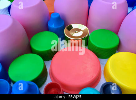 used plastic lids,recycled material Stock Photo