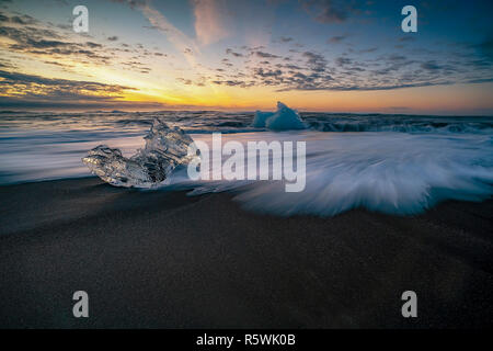 Ice formations on Diamond Beach, Southeastern Iceland Stock Photo