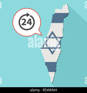 Animation of a long shadow Israel map with its flag and a comic balloon with the number 24 and circle arrow Stock Photo