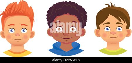 Boys character set. Emotions of children face. Face vector illustration Stock Vector