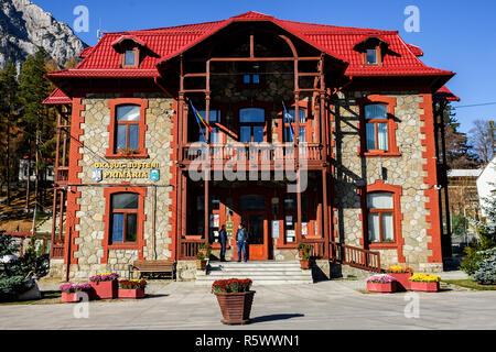 BUSTENI, ROMANIA - NOVEMBER 9, 2018. Busteni City Hall in Prahova Valley , Bucegi, Carpathians Mountain, Romania Stock Photo