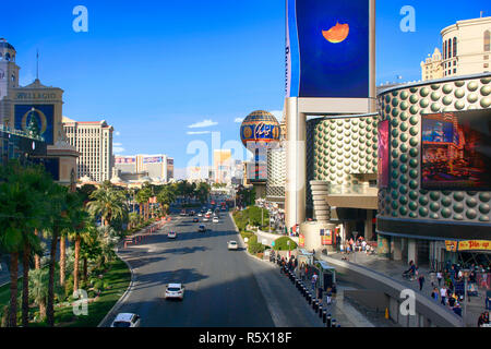 Aerial view of S Las Vegas Blvd (the strip) from Planet Hollywood close to Paris Las Vegas, Nevada Stock Photo