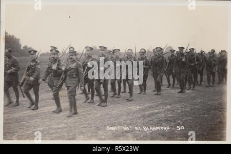 Vintage Photographic Postcard of British Army Soldiers. The Hampshire Infantry at Blandford, Dorset. Stock Photo