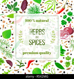 Cooking herbs and spices seamless pattern set Stock Photo