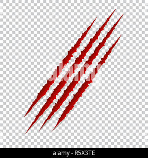 Red claws scratches - vector isolated. Talons cuts animal cat, dog, tiger, lion, bear illustration Stock Photo