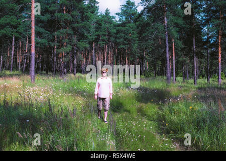Man Walking in Pine Forest Stock Photo
