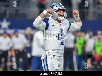 November 29, 2018: Dallas Cowboys quarterback Dak Prescott #4 before a Thursday Night Football NFL game between the New Orleans Saints and the Dallas Cowboys at AT&T Stadium in Arlington, TX Dallas defeated New Orleans 13-10 Albert Pena/CSM Stock Photo