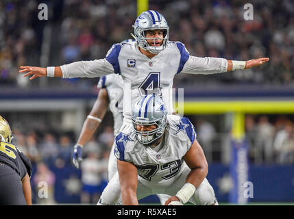 November 29, 2018: Dallas Cowboys quarterback Dak Prescott #4 during a Thursday Night Football NFL game between the New Orleans Saints and the Dallas Cowboys at AT&T Stadium in Arlington, TX Dallas defeated New Orleans 13-10 Albert Pena/CSM Stock Photo