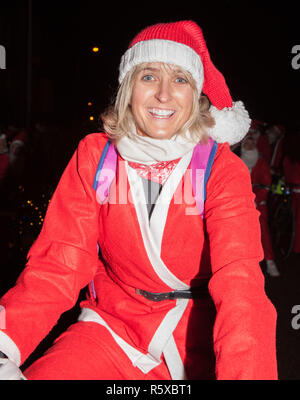 Cork, Ireland. 02nd December 2018. Lorraine Walsh who took part in the Santa Cycle to raise funds for the medical support group Straight Ahead which provides surgery, support and medical equipment for children with orthopaedic conditions in Cork, Ireland. Credit: David Creedon/Alamy Live News Stock Photo