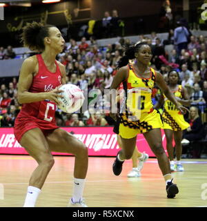 LONDON, UK. 2nd Dec, 2018. Serena Guthrie in possession duriing The Vitality Netball International Series match between England and Uganda at the Copper Box Arena on December 2, 2018 in London, England, UK Credit: Grant Burton/Alamy Live News Stock Photo