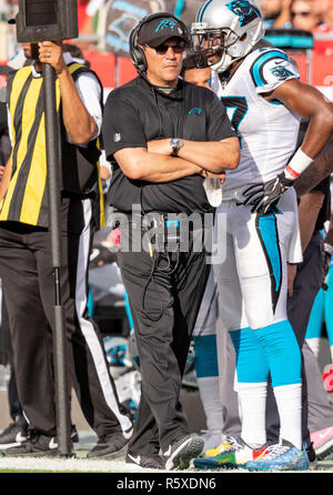 Tampa, Florida, USA. 02nd Dec, 2018. Carolina Panthers head coach Ron Rivera during the game between the Carolina Panthers and the Tampa Bay Buccaneers at Raymond James Stadium in Tampa, Florida. Del Mecum/CSM/Alamy Live News Stock Photo