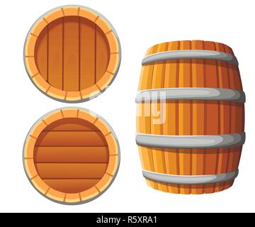 Wooden barrel with metal bands. Wine or beer keg. Flat vector illustration isolated on white background. Stock Vector