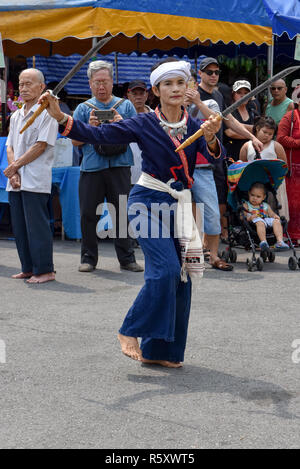Woman dancing during a celebration, Chiang ai, Thailand Stock Photo