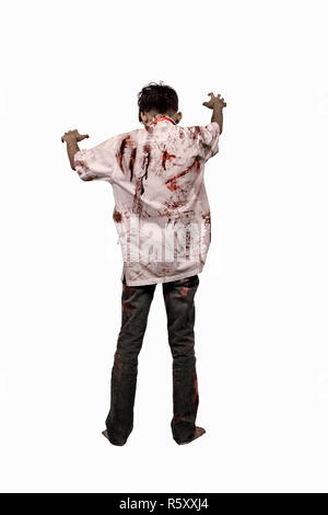 Back view of asian zombie man with blood in his clothes Stock Photo