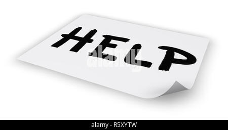 the word help on paper sheet and question mark Stock Photo - Alamy