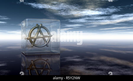 anarchy symbol in glass cube Stock Photo