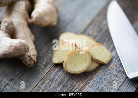 Close up Ginger Root Slices Stock Photo