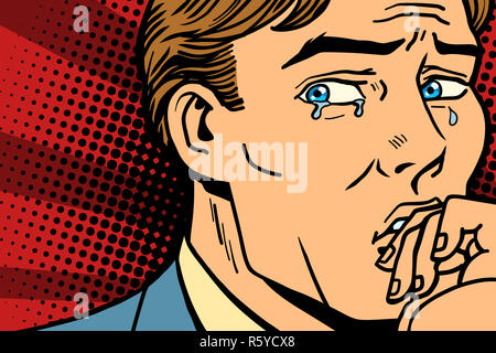 Pop art man crying in depression Stock Photo