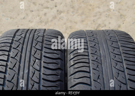 Automobile wheel. Rubber tires. Summer rubber set for the car. W Stock Photo