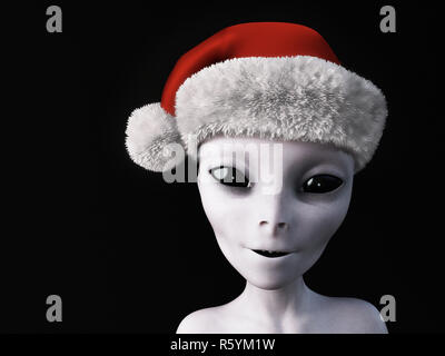3D rendering of an alien wearing a Santa hat Stock Photo - Alamy