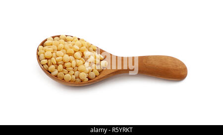 Ptitim Israeli couscous in wooden scoop on white Stock Photo