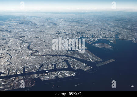 Aerial view of Yokohama-Kawasaki International port. Kawasaki, Japan. Stock Photo