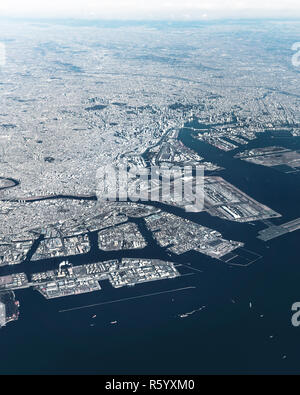 Aerial view of Yokohama-Kawasaki International port. Kawasaki, Japan. Stock Photo