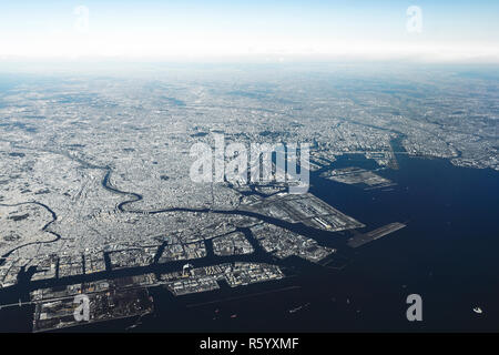 Aerial view of Yokohama-Kawasaki International port. Kawasaki, Japan. Stock Photo