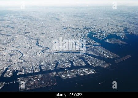 Aerial view of Yokohama-Kawasaki International port. Kawasaki, Japan. Stock Photo