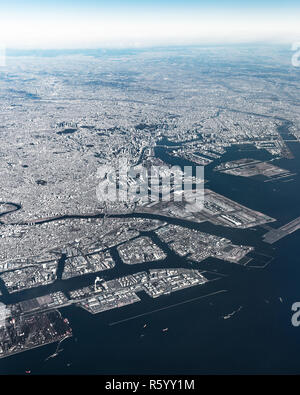 Aerial view of Yokohama-Kawasaki International port. Kawasaki, Japan. Stock Photo