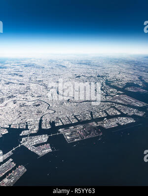 Aerial view of Yokohama-Kawasaki International port. Kawasaki, Japan. Stock Photo