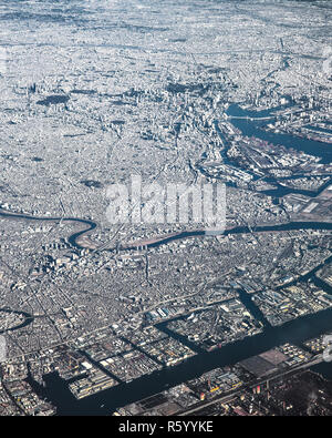 Aerial view of Yokohama-Kawasaki International port. Kawasaki, Japan. Stock Photo