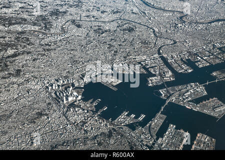 Aerial view of Yokohama-Kawasaki International port. Kawasaki, Japan. Stock Photo