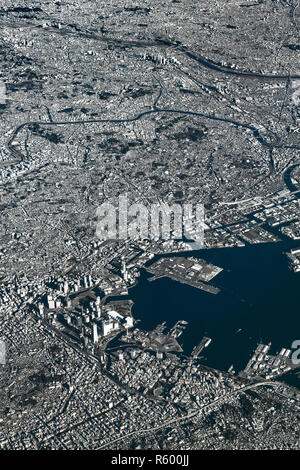 Aerial view of Yokohama-Kawasaki International port. Kawasaki, Japan. Stock Photo