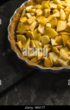 Raw apple pie for cooking for Thanksgiving, free space Stock Photo