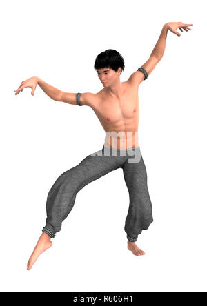 3D Rendering Fighting Monk on White Stock Photo