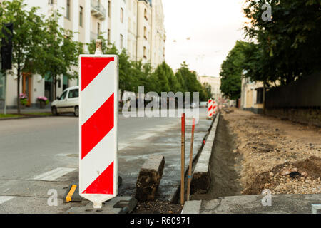 Traffic safety roadwork signs on the city street Stock Photo