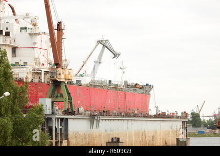 Shipyard industry, ship building,floating dry dock in shipyard Stock Photo