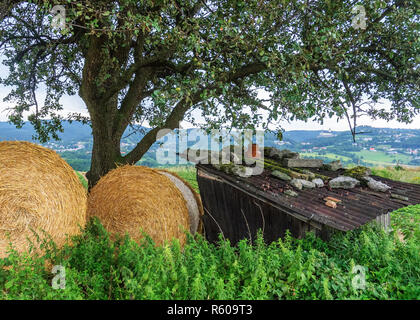 wooden hut with stubble in the background burg forchtenstein Stock Photo