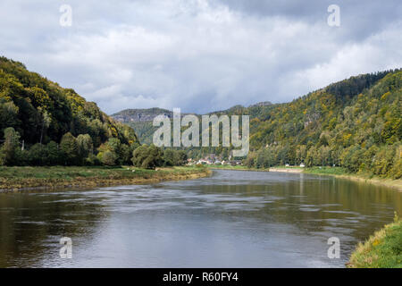 autumn in the elbe sandstone mountains region bad schandau schrammsteine Stock Photo