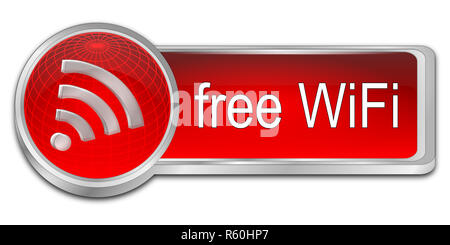 glossy red free wireless WiFi button - 3D illustration Stock Photo